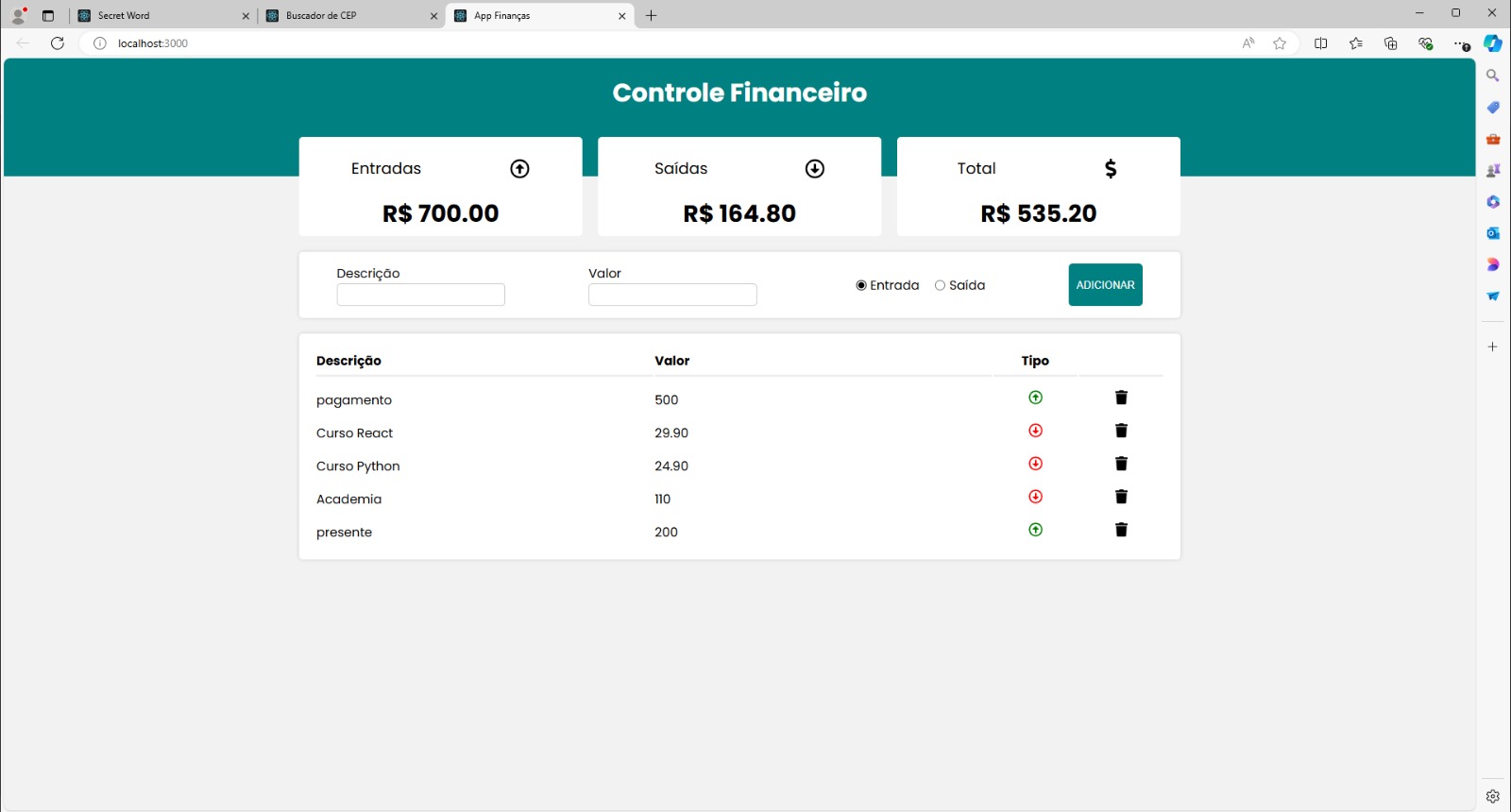 Controle Financeiro